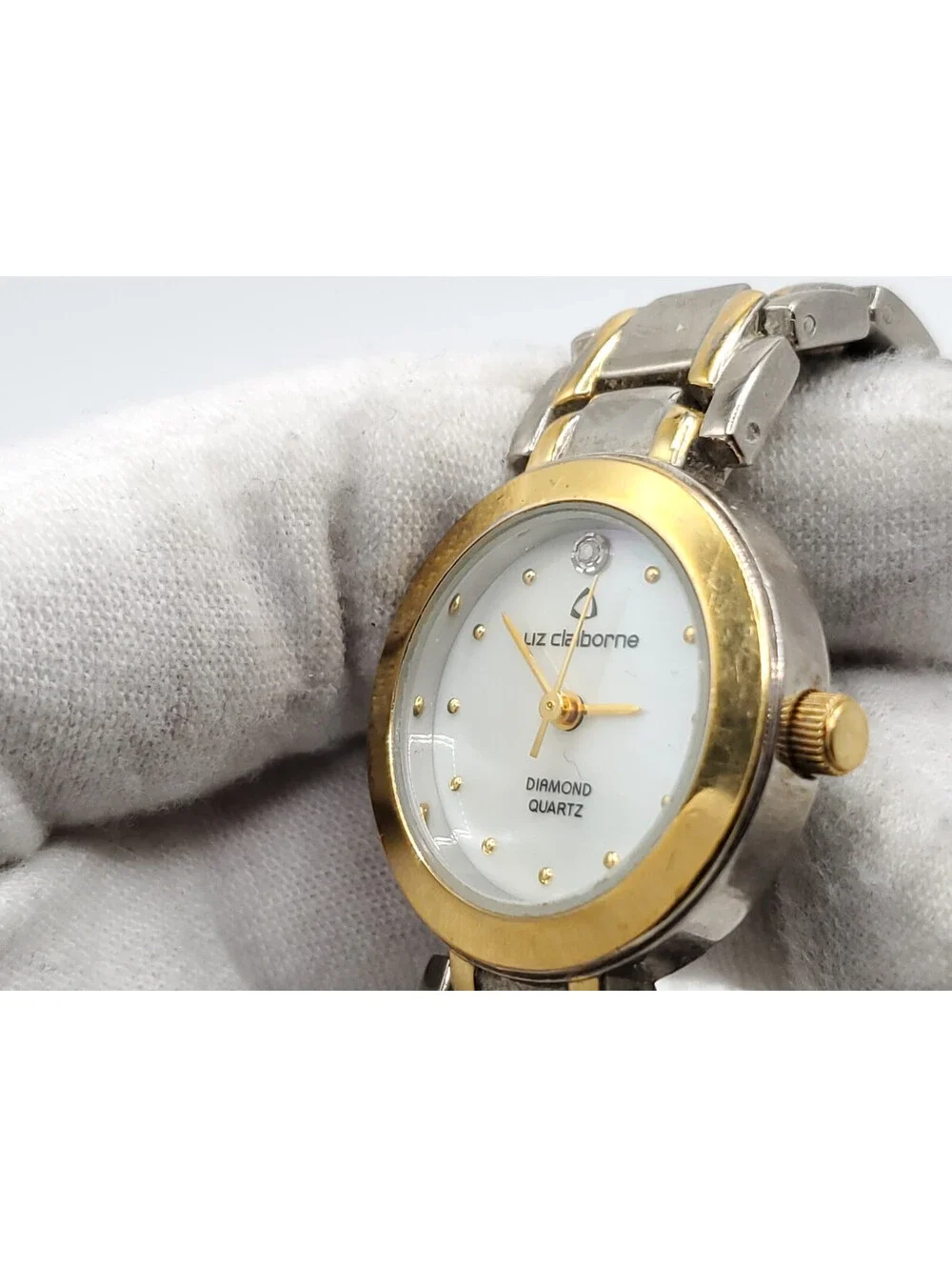 Liz Claiborne Diamond Quartz Womens Watch New Battery Two-Tone MOP Dial 25mm